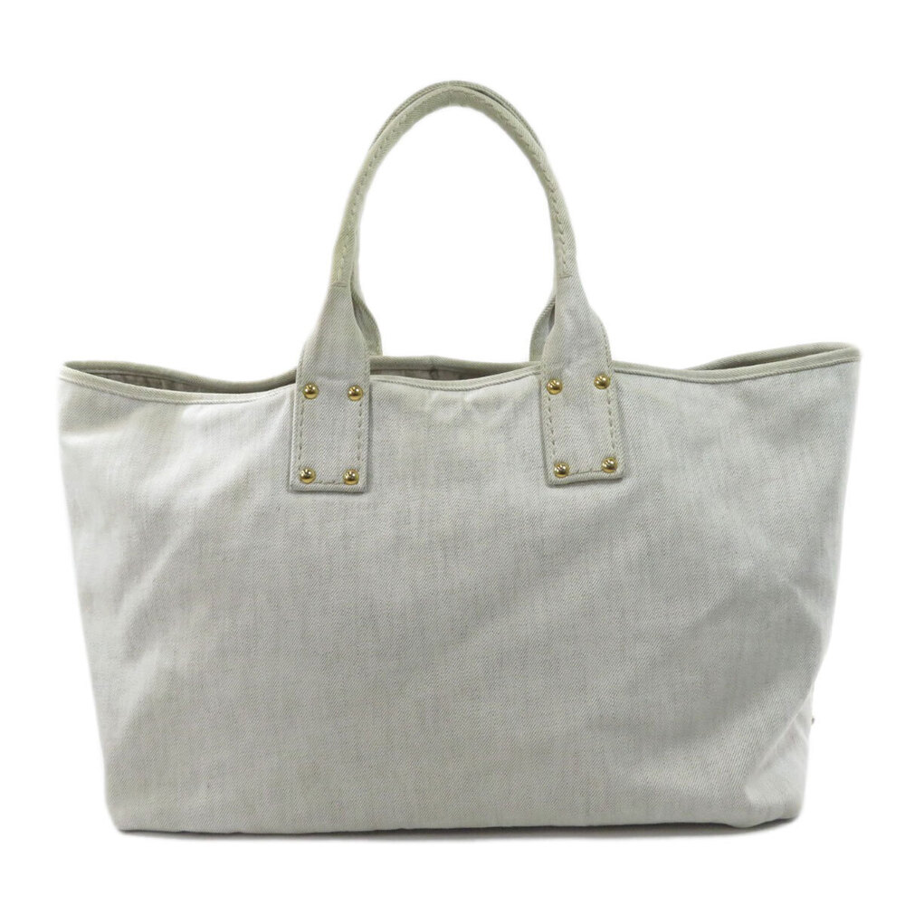Prada White Vitello Tote Canvas Bag Denim White